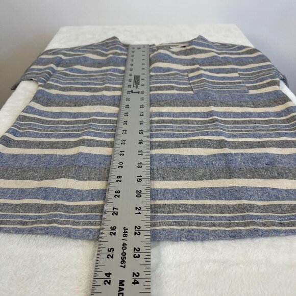 Linen Lux Women Blue Striped Short Sleeve Top Blouse Size XS Pocket Boxy Keyhole - Picture 9 of 9